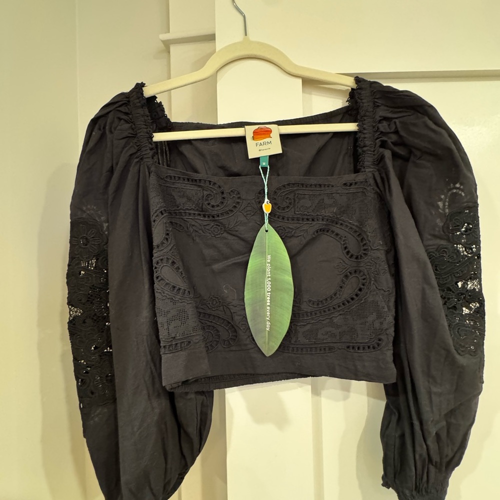 Farm Rio Black Lace Detail Women's Top